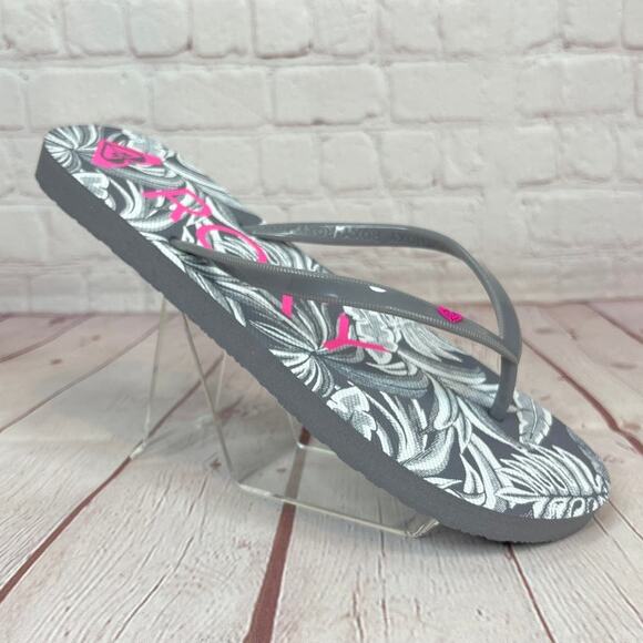 Roxy Melon III Gray Pink Floral Flip Flops Sandals Women’s Size 10 - Picture 1 of 11